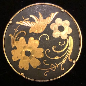 Authentic Damascene Pin-Toledo Spain-Trombone Clasp 1940s-1.25”