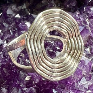 Retro-Modernist Ring (1990s, Sterling Silver, Size 8, Face of Ring 1&quot;) Negative Space Design
