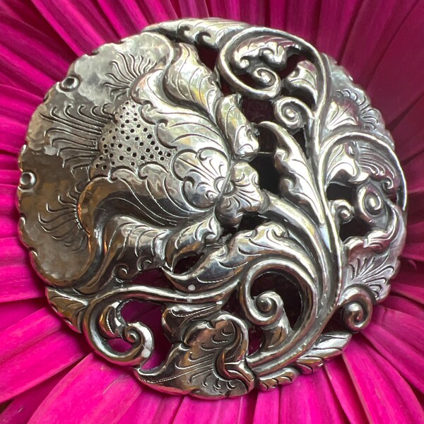 Buddhist Lotus Blossom Brooch (800 Silver) Miao Chinese Artistry: 1930-1940, 2.10”