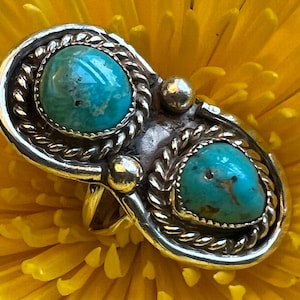 Vintage Navajo- Turquoise & Kingman Turquoise Ring-Powerful Statement- Size 7