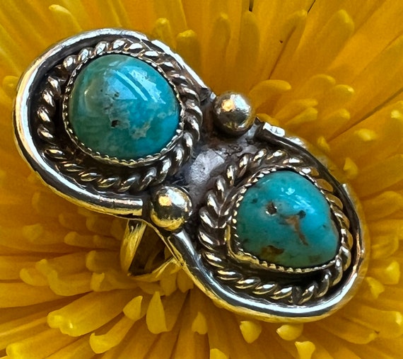 Vintage Navajo- Turquoise & Kingman Turquoise Rin… - image 1