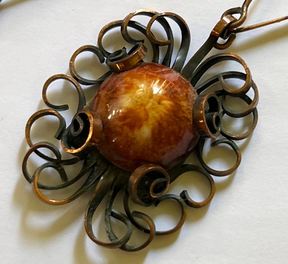 Mid Century Modern Copper & Art Glass Cabochon Late … Gem