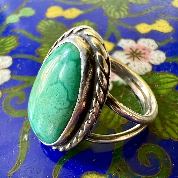 Navajo Style Ring (Kingman Turquoise & Sterling S… - image 2