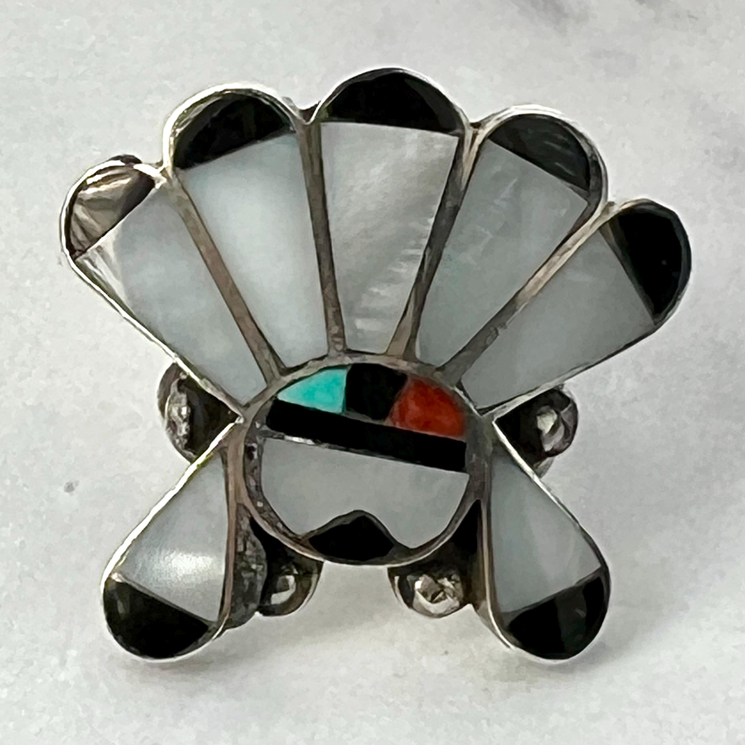 Vintage Zuni Sunface Sterling Silver Inlay Ring, Size 6.5 - Etsy