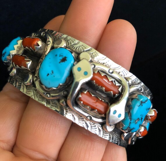 Navajo-Artisan Crafted-Snakes-Sterling, Sleeping … - image 3