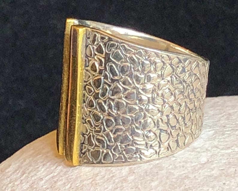Mixed Metals-Bold Geometric Form 1980s Mexican Modernist Ring Size 9