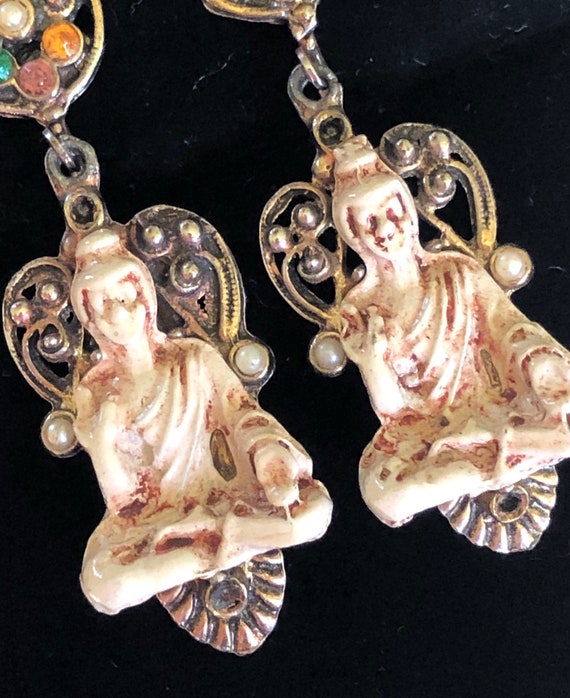 Early 1940's Asian Inspired Buddha Earrings 2"