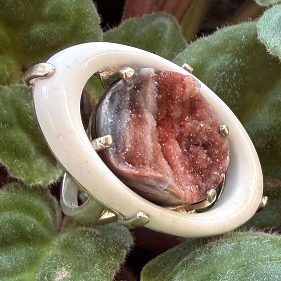 Modernist Statement Ring (White Agate, Autumnal D… - image 4