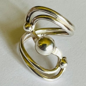 Contemporary Modernist Ring- (Sterling Silver-Size-8.5 , Face of Ring- 1.25”) Abstract