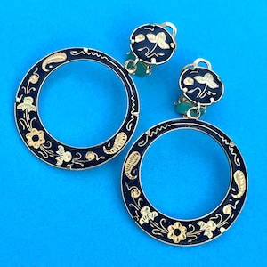 Damascene Hoops ( Clip-backs, 1960s, Toledo Spain) 2”