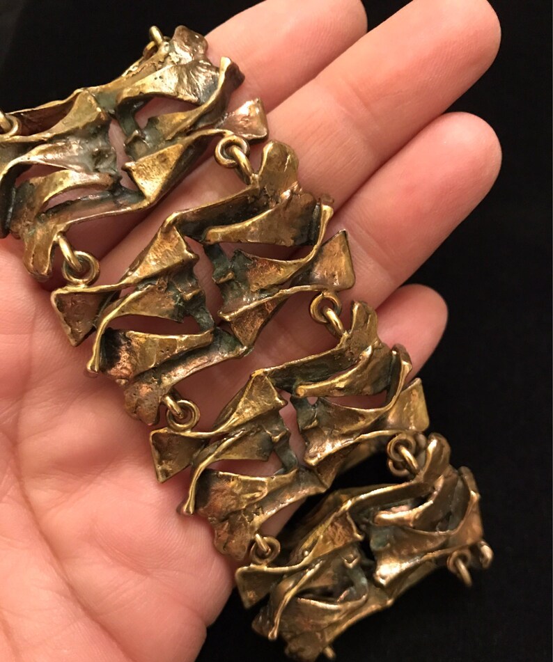 Hannu Ikonen-Fractured Ice-Finland Brutalist Bronze Bracelet 1960/'s