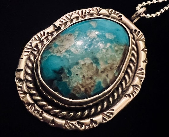 Navajo- Kingman Turquoise & Sterling Silver (1970… - image 1