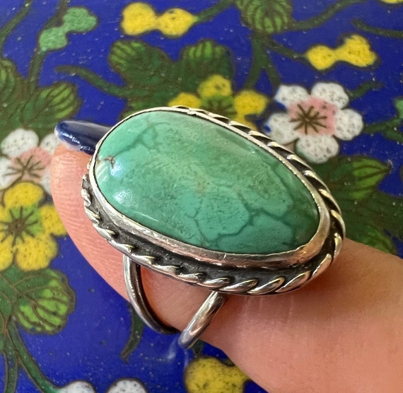Navajo Style Ring (Kingman Turquoise & Sterling S… - image 8