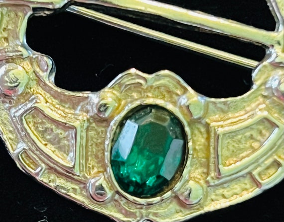 Celtic Tara Brooch- Glass Emerald & Sterling Silv… - image 4