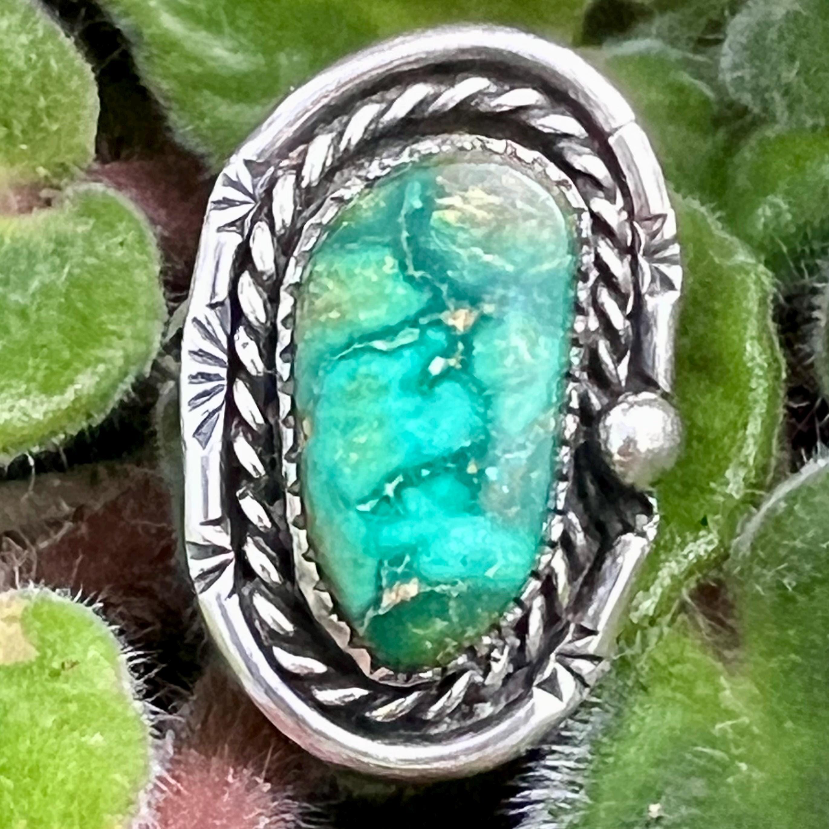 Vintage Navajo Royston Turquoise Sterling Silver Ring, Size 6.75