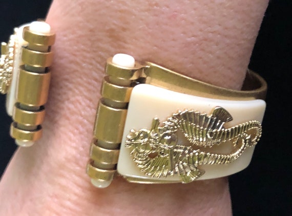 Bracelet Art Déco Galalithe Dragon JEAN PAINLEVE - Années 1930 - Laiton - Occasion