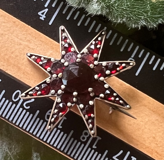 Antique Victorian/Edwardian Garnet Starburst Broo… - image 9