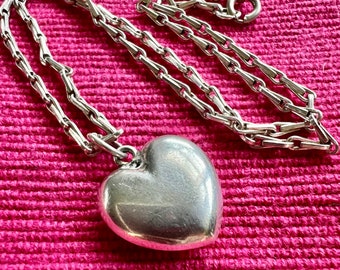 Vintage Puffy Heart, Ready for Engraving a Heart Felt Message (Germany, 1980s, 835 Silver): Heart .80", Chain 14"
