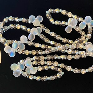 Czechoslovakian Silvered Glass Necklace-(1930-1940) Original Hang Tag! 44.5”