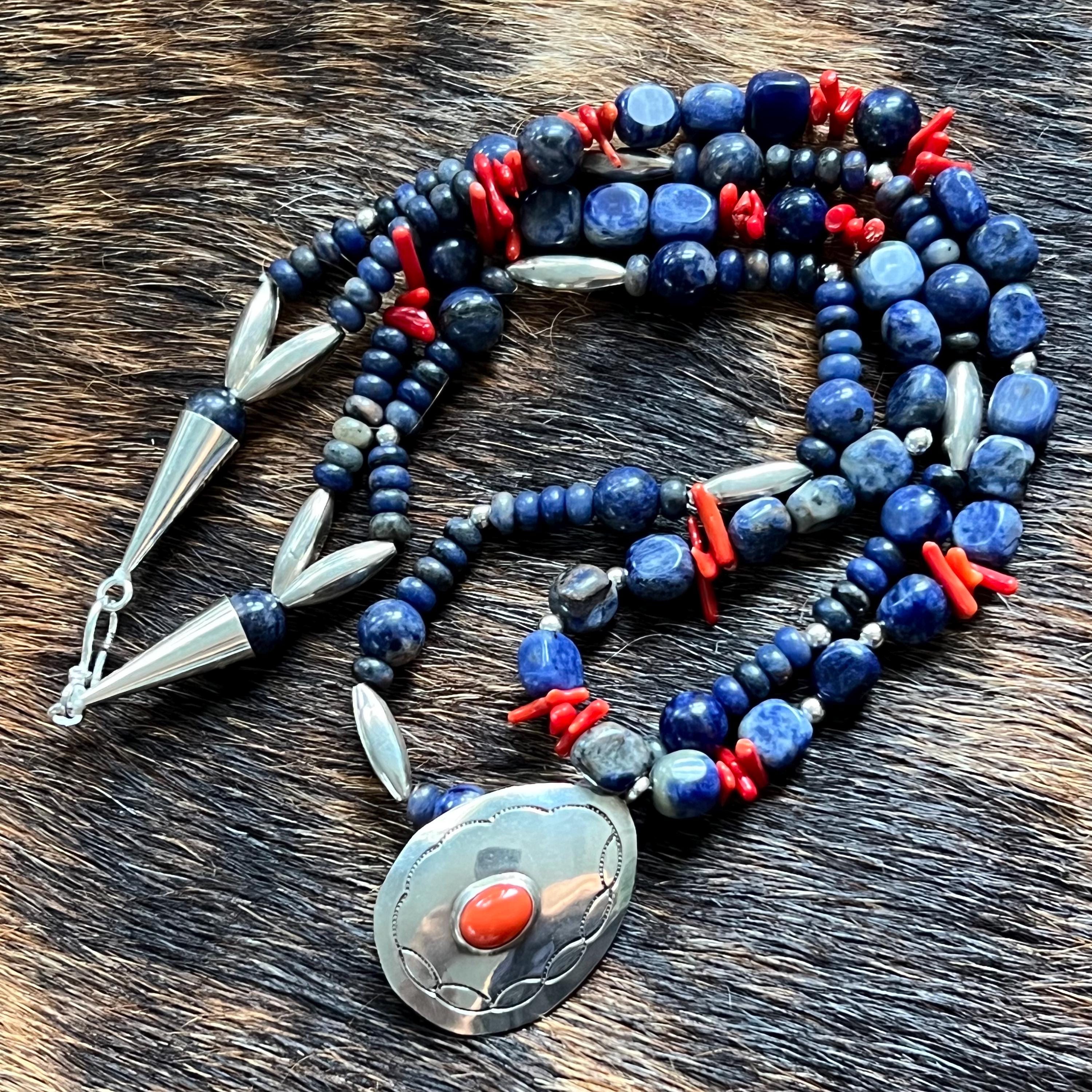 Native American- Sadie Randolph- Navajo (1990s, Sodalite, Coral Native American- Sadie Randolph- Navajo (1990s, Sodalite, Coral