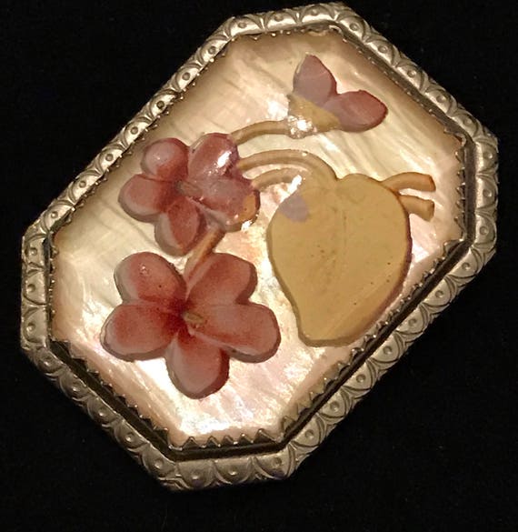 Antique Victorian Reverse Intaglio Violets 1"x1.30