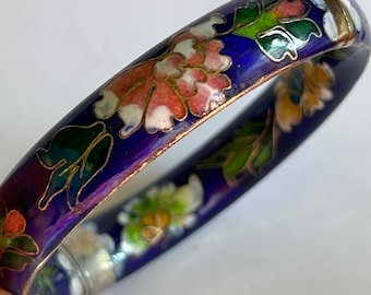 1960s-Chinese Export- Cloisonné Bangle- Lotus Pond (Interior Measurement 7.50”- S-M Wrists)