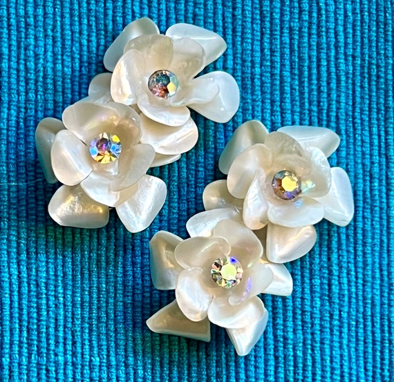 1950s Floral Ear Climbers West Germany (White Pea… - image 1