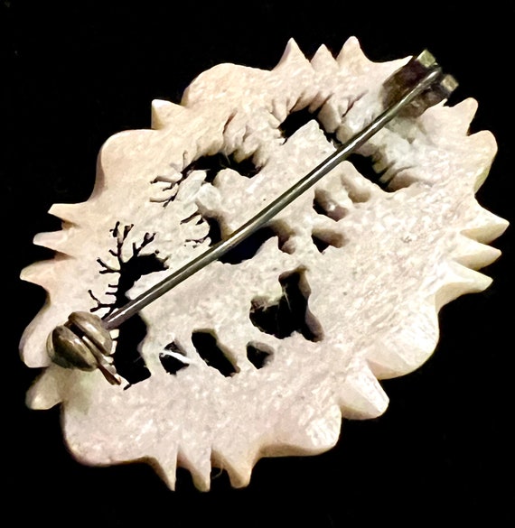 German Carved Bone- Roe Deer Couple “Antler” Pin-… - image 6
