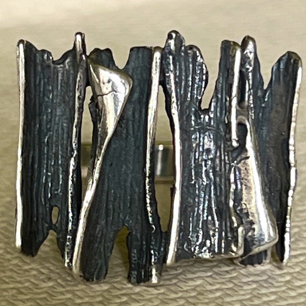 Mid Century-Brutalist/Modernist: Ring Size 9 Sterling Silver (Face of Ring .80”x.70”)