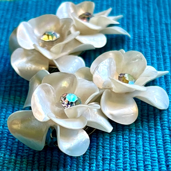 1950s Floral Ear Climbers West Germany (White Pea… - image 3