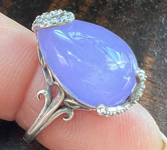 Lavender Jade Ring Art Deco Style Size 7 cabochon 10mmx8mm Jade of
