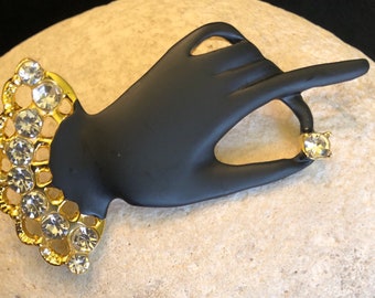 The Ever Popular- “Disembodied Hand”Gold-Tone Lace Cuff/Sparkling Rhinestones- 2.55”