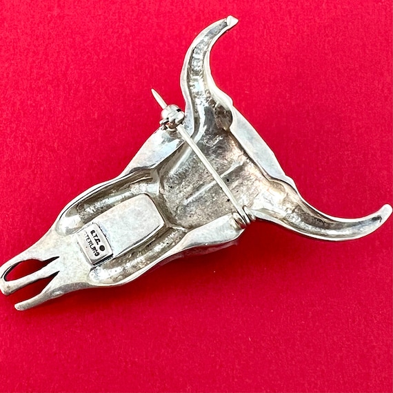 Buffalo Skull Brooch Solid Sterling Silver, Stunn… - image 4