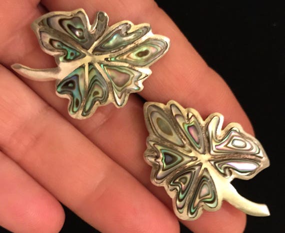 Vintage Mexican Sterling Floral Ear Climbers 1.50"