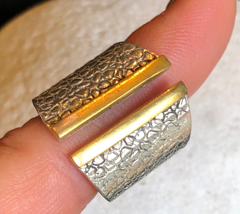 Mixed Metals-Bold Geometric Form 1980s Mexican Modernist Ring Size 9