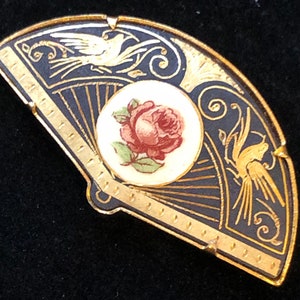 Damascene Brooch with Floral Accent 1.75”