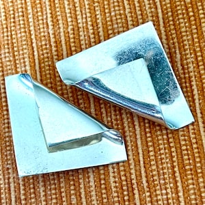 1980s Large Mexican Modernist Geometric Design-(Sterling Silver, Artisan Crafted, (1.90&quot; X 1&quot;))