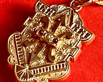 Antique Gold Fill Mourning Locket, Seed Pearls, Glass Garnet, Victorian Jewelry