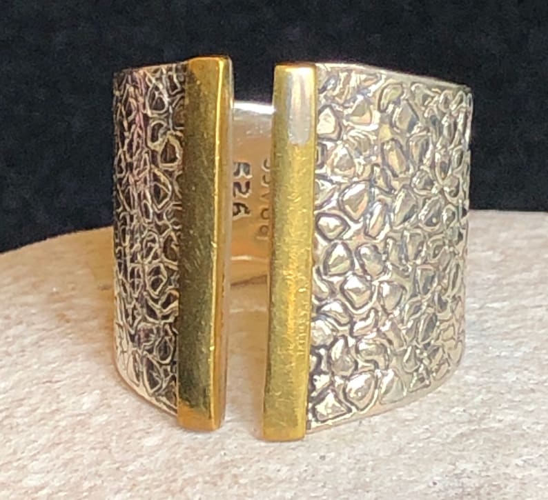 Mixed Metals-Bold Geometric Form 1980s Mexican Modernist Ring Size 9