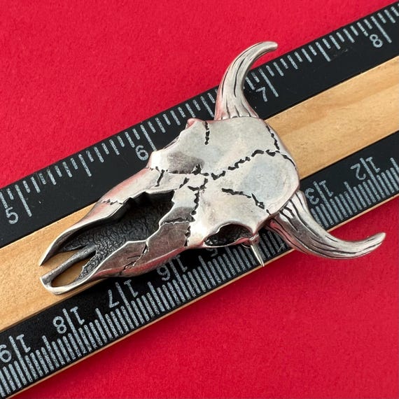 Buffalo Skull Brooch Solid Sterling Silver, Stunn… - image 9