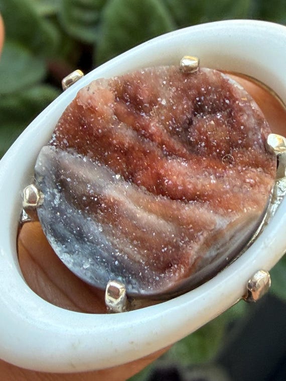 Modernist Statement Ring (White Agate, Autumnal D… - image 3