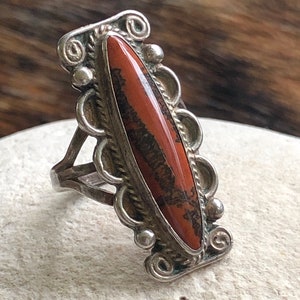 Vintage Mexican Sterling Silver & Petrified Wood Size 6.25 Face of Ring 1.40”