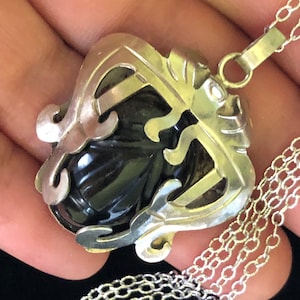 1950s  Mexican Onyx Aztec with Elaborate Headdress-Pendant 1.5” (New Sterling Chain 20”)