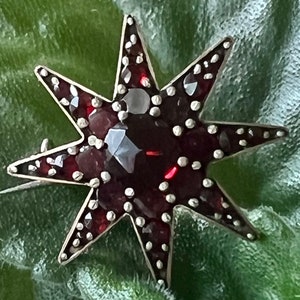 Antique Victorian/Edwardian Garnet Starburst Brooch: Czechoslovakian (1900-1920, 1.10”) Romantic Symbolism