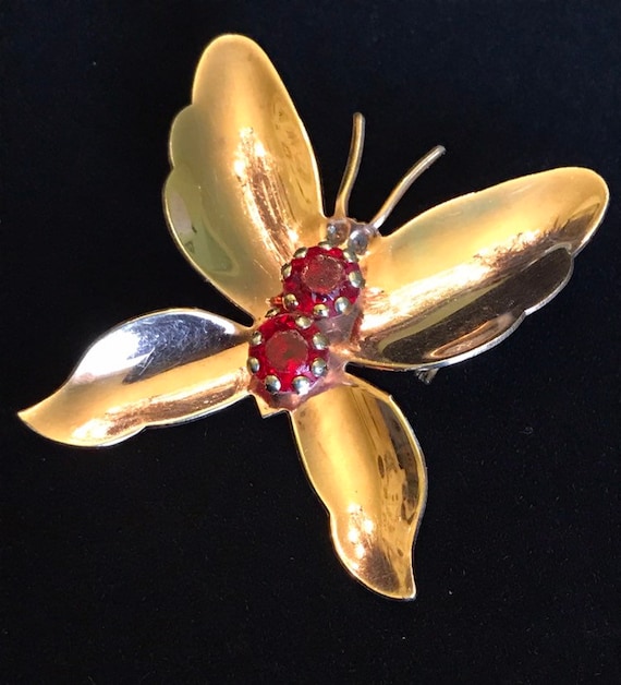 Mid Century Copper Butterfly with Siam Glass Rubie