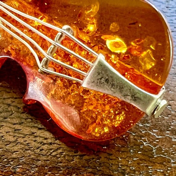 Natural Baltic Amber Violin Brooch (Sterling Silv… - image 3