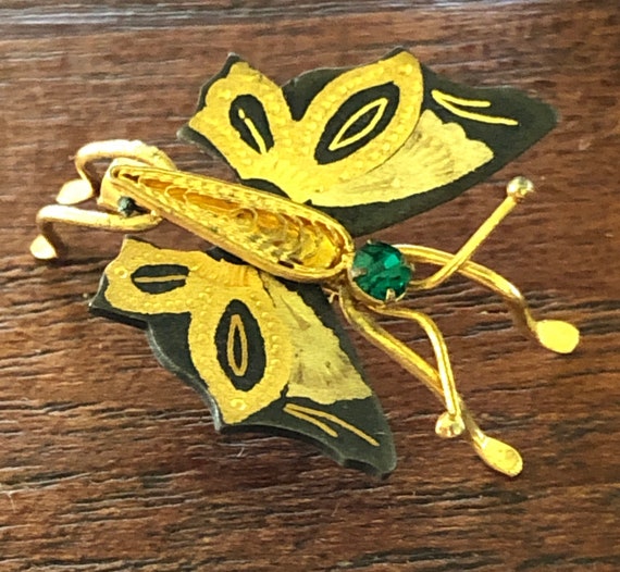 1950s Damascene Butterfly Brooch- Diminutive (1.1… - image 1