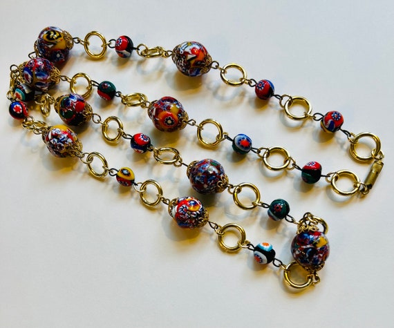 Millefiori Italian Murano Art Glass Bead Necklace… - image 2
