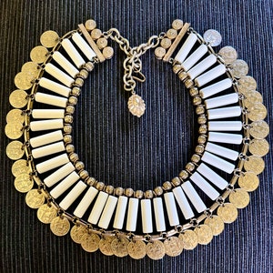 Egyptian Revival Necklace (1950s) Fablous Liz Taylor Inspired Design: Interior- 11.25&quot; Extender- 4&quot; (Both Sides), Width-2&quot;
