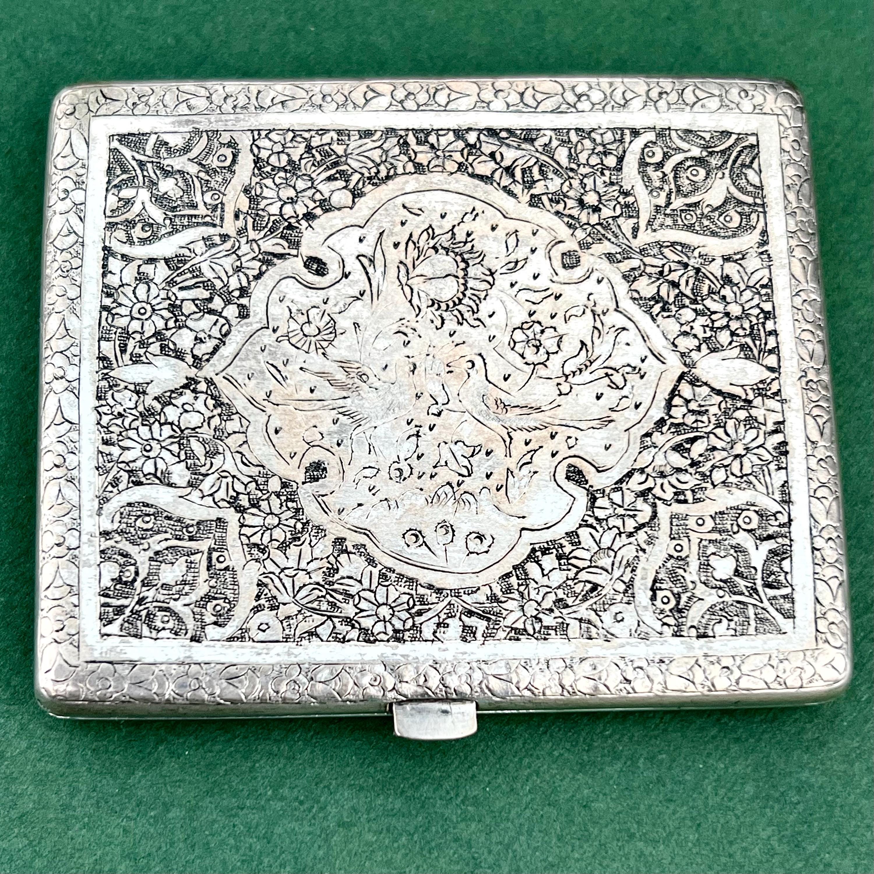 Antique Arabesque Cigarette Case (Silver over Copper, Hand Applied Chase Work, 1920-1940) Film Noir